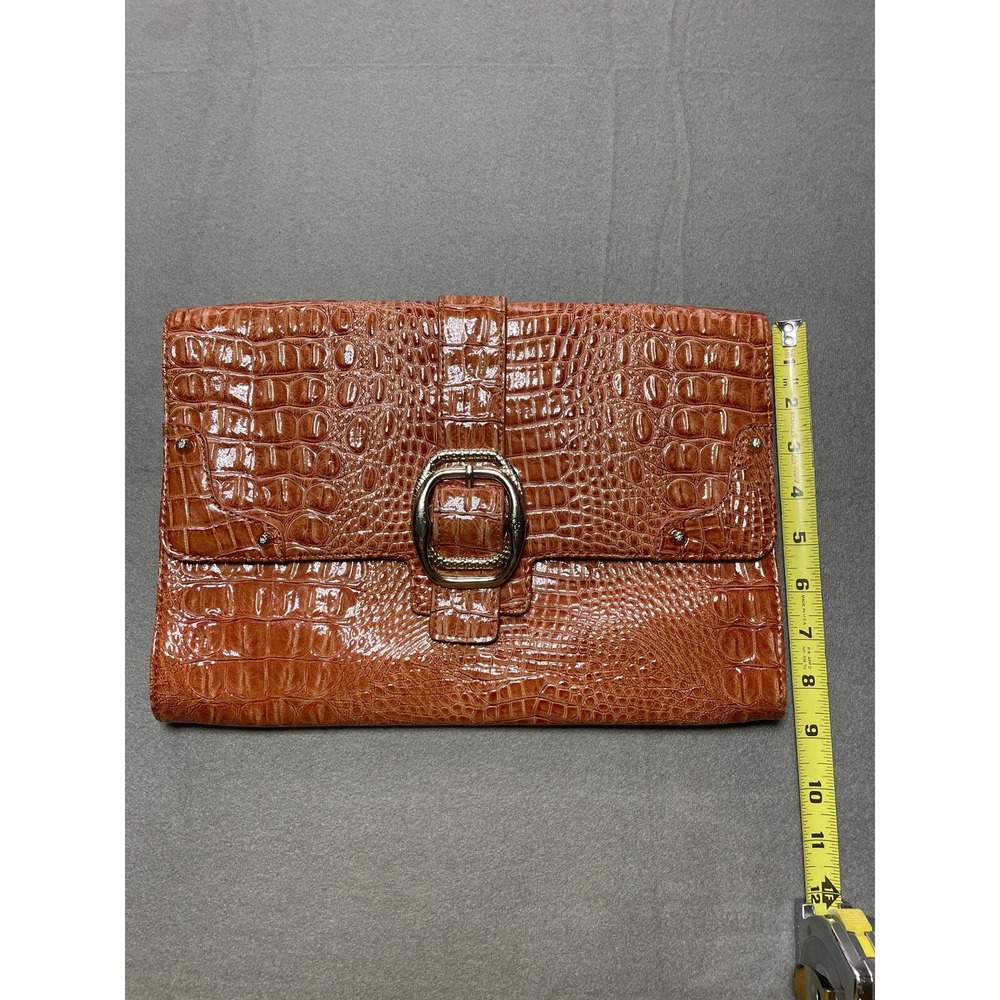 Vtg Crocodile Print Envelope‎ Clutch Burnt Orange Large Purse Y2K Faux Leather